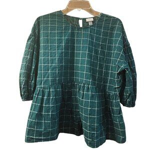 A New Day Green Check Puffy Sleeve Blouse